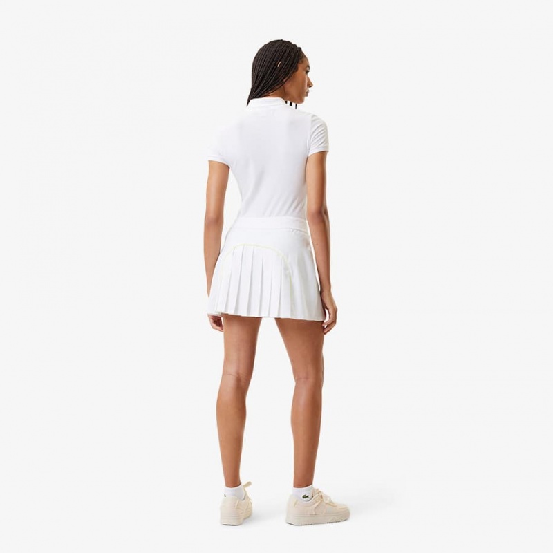 Women's Lacoste Pleated Back Ultra-Dry Tennis Skirt White Green | CYD148306