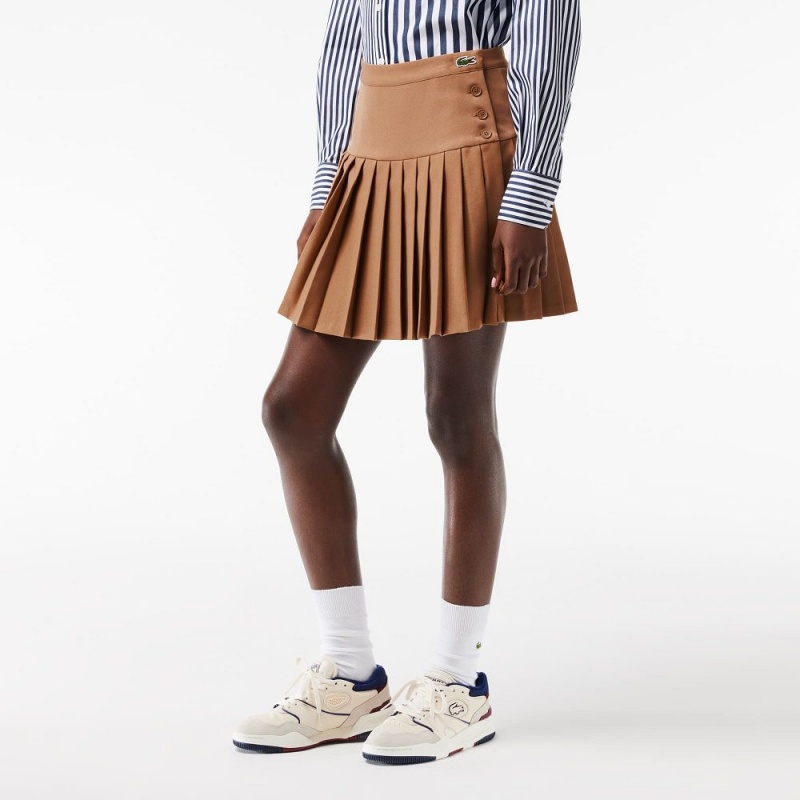 Women's Lacoste Pleated Button Waist Skirt Brown | XNZ937264