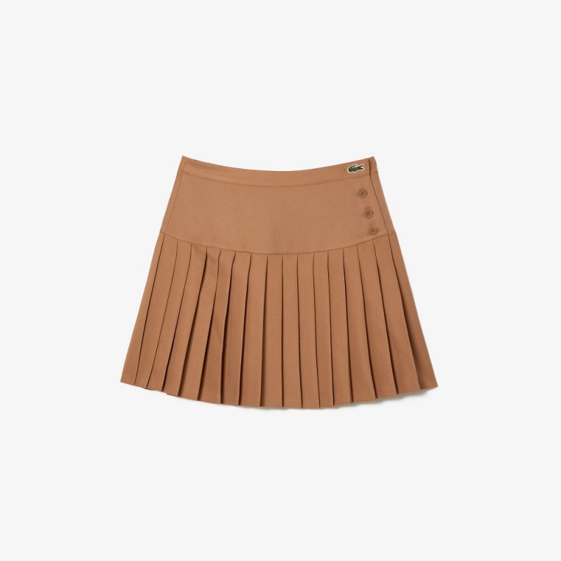 Women's Lacoste Pleated Button Waist Skirt Brown | XNZ937264