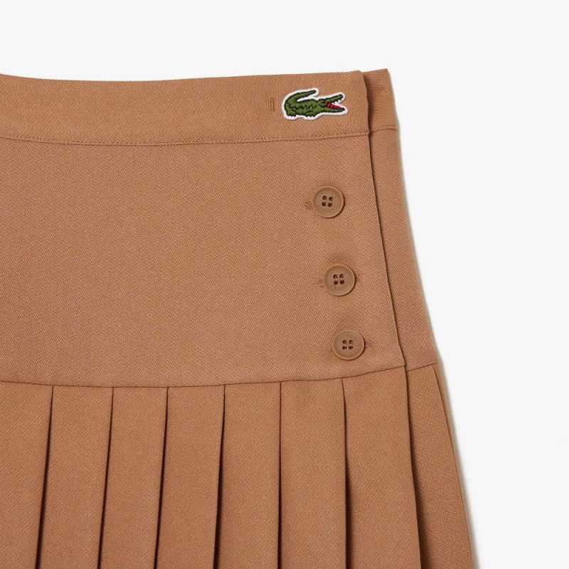 Women's Lacoste Pleated Button Waist Skirt Brown | XNZ937264