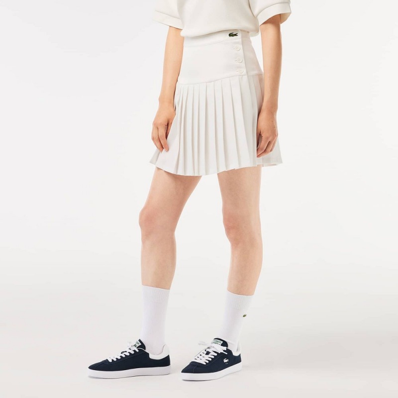 Women's Lacoste Pleated Button Waist Skirt White | XLR837251