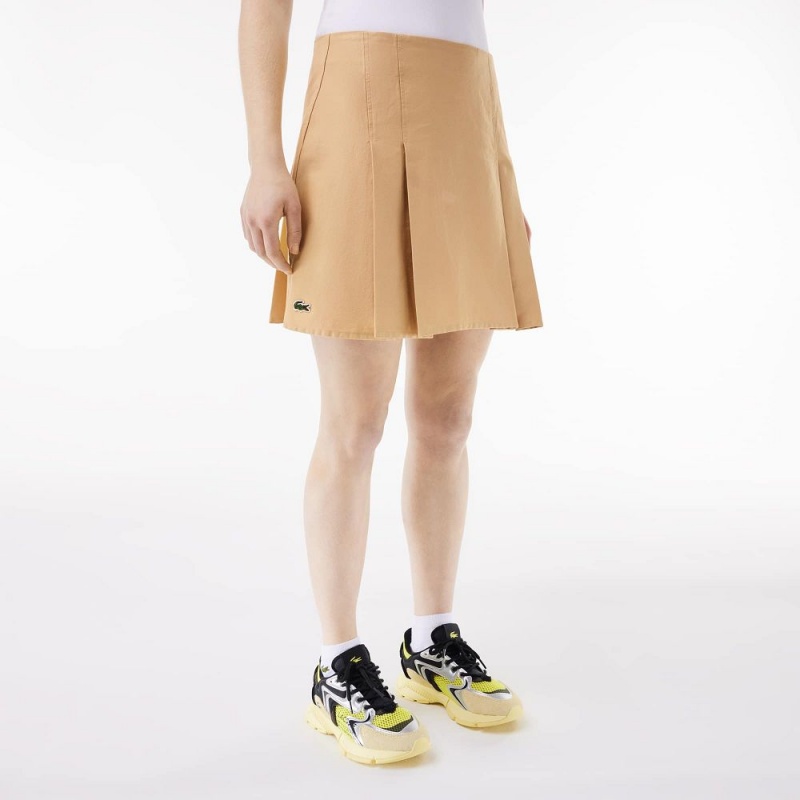 Women's Lacoste Pleated Cotton Skirt Beige | IGW467298