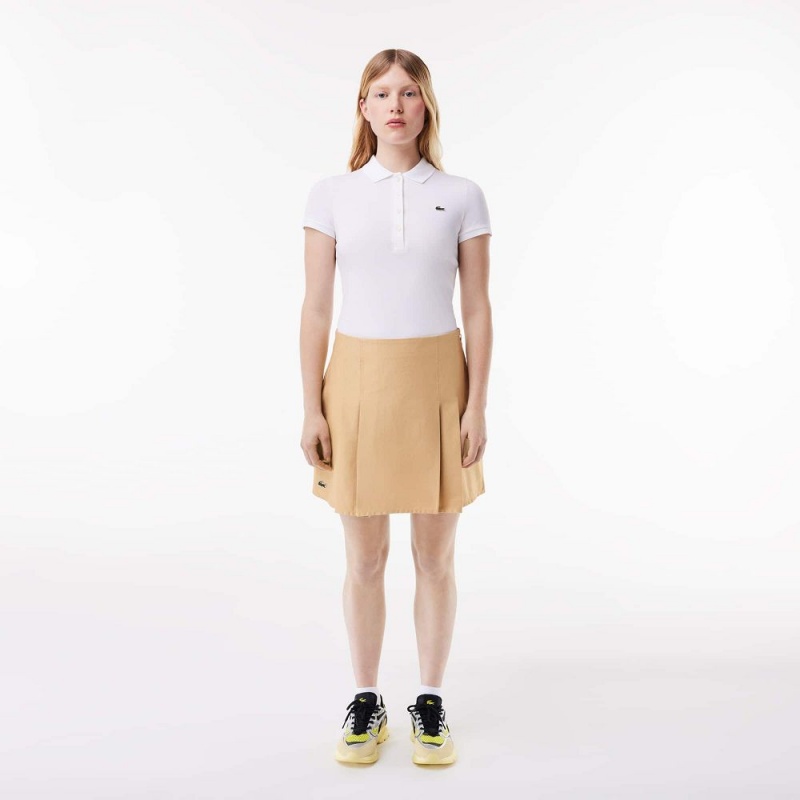 Women\'s Lacoste Pleated Cotton Skirt Beige | IGW467298