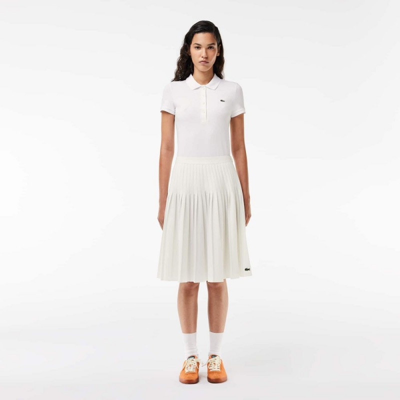 Women\'s Lacoste Pleated Twill Skirt White | JTA873012