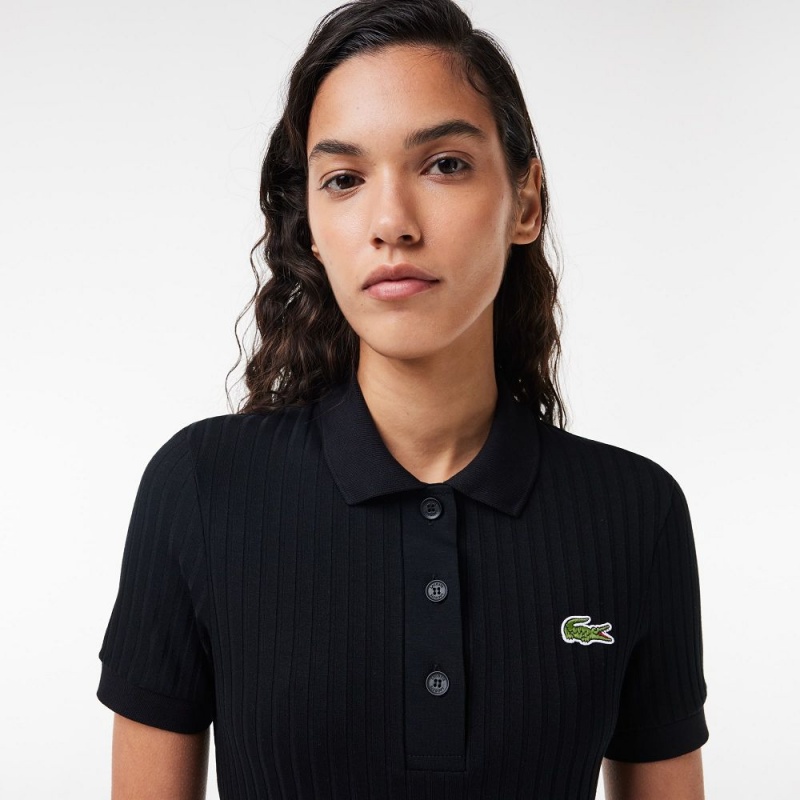 Women's Lacoste Polo-Style Midi Dress Black | GWU920816