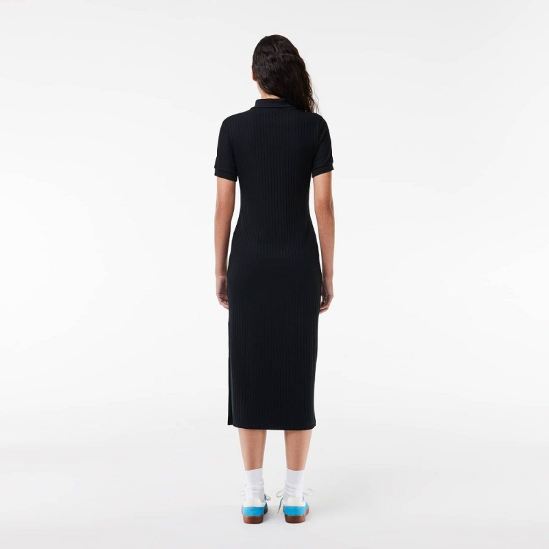 Women's Lacoste Polo-Style Midi Dress Black | GWU920816