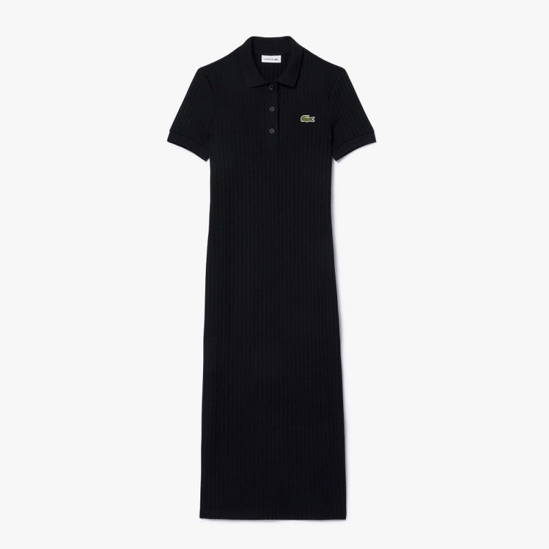 Women's Lacoste Polo-Style Midi Dress Black | GWU920816