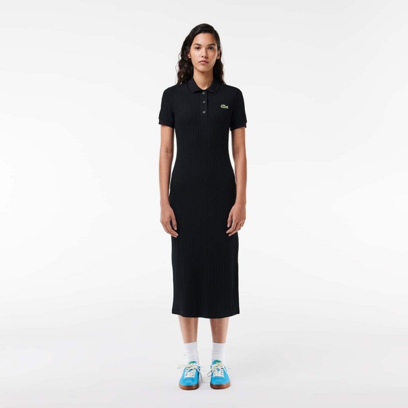 Women\'s Lacoste Polo-Style Midi Dress Black | GWU920816