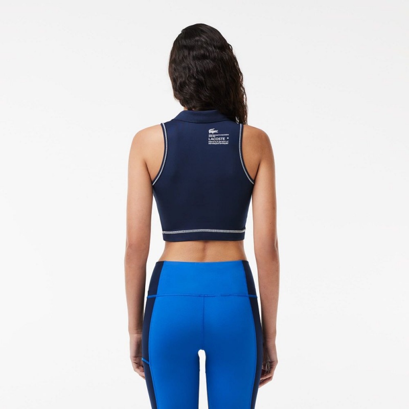 Women's Lacoste Polo Inspired Sports Bra Navy Blue | VUM051879