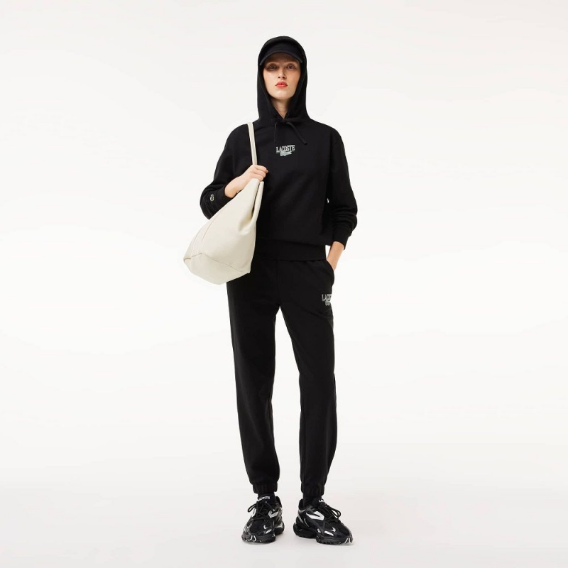 Women's Lacoste Printed Hoodie Black | MXJ085249