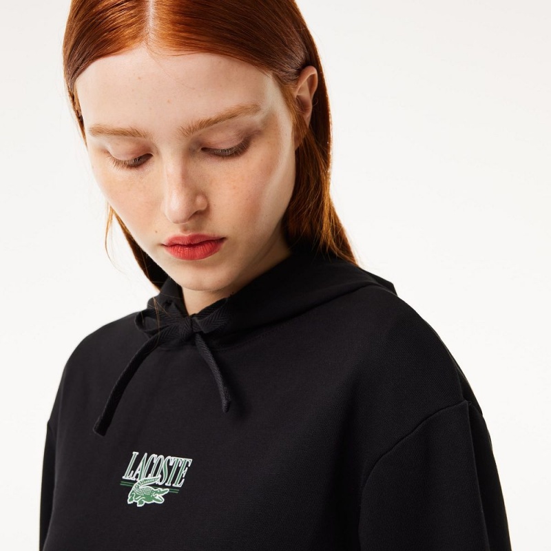 Women's Lacoste Printed Hoodie Black | MXJ085249