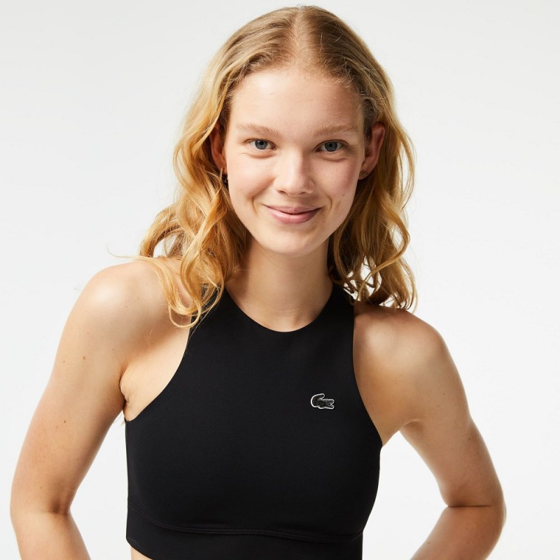 Women's Lacoste Quick-Dry Stretch Sports Bra Black | RVW467132