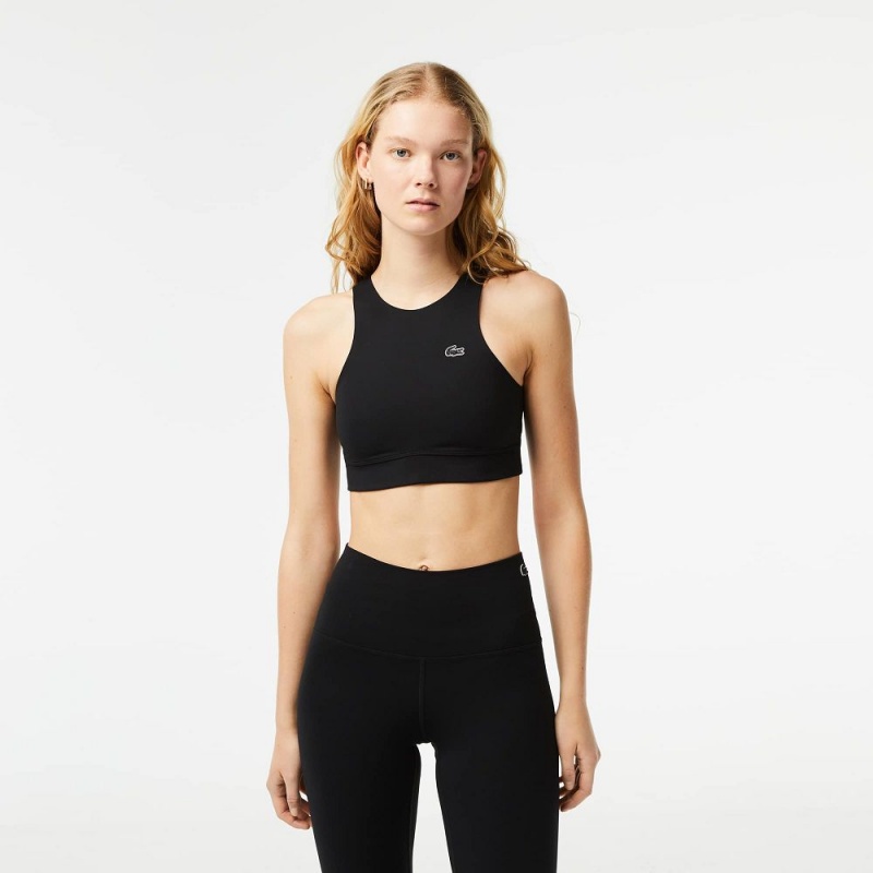 Women\'s Lacoste Quick-Dry Stretch Sports Bra Black | RVW467132