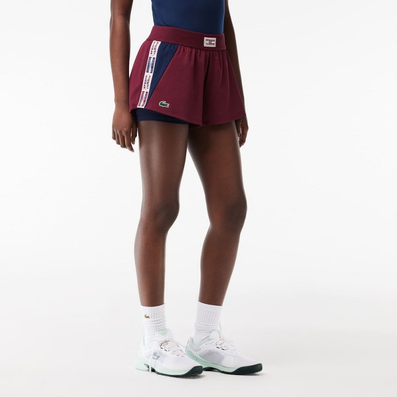 Women's Lacoste Recycled Fabric Lined Tennis Shorts Bordeaux Navy Blue | OLP548709