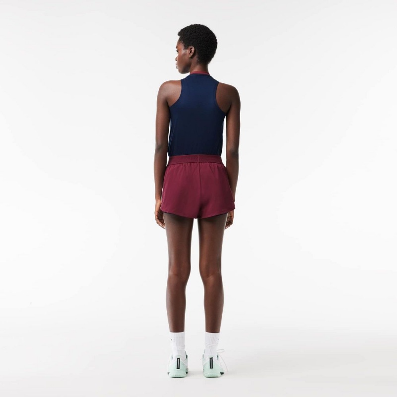 Women's Lacoste Recycled Fabric Lined Tennis Shorts Bordeaux Navy Blue | OLP548709