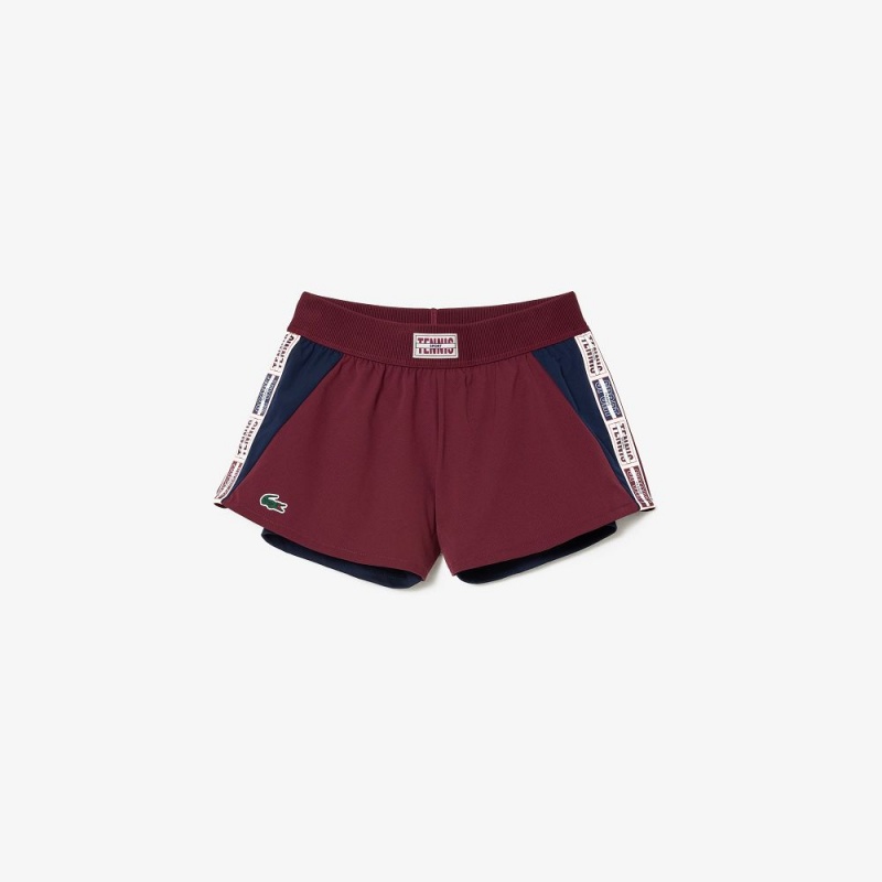 Women's Lacoste Recycled Fabric Lined Tennis Shorts Bordeaux Navy Blue | OLP548709