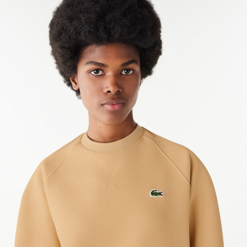 Women's Lacoste Regular Fit Double Face Piqué Crew Neck Sweatshirt Beige | YOP624718