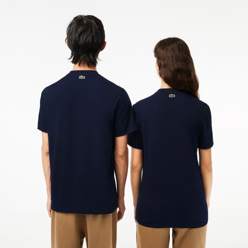 Women's Lacoste Regular Fit Heavy Cotton Jersey T-Shirt Navy Blue | DVS709263