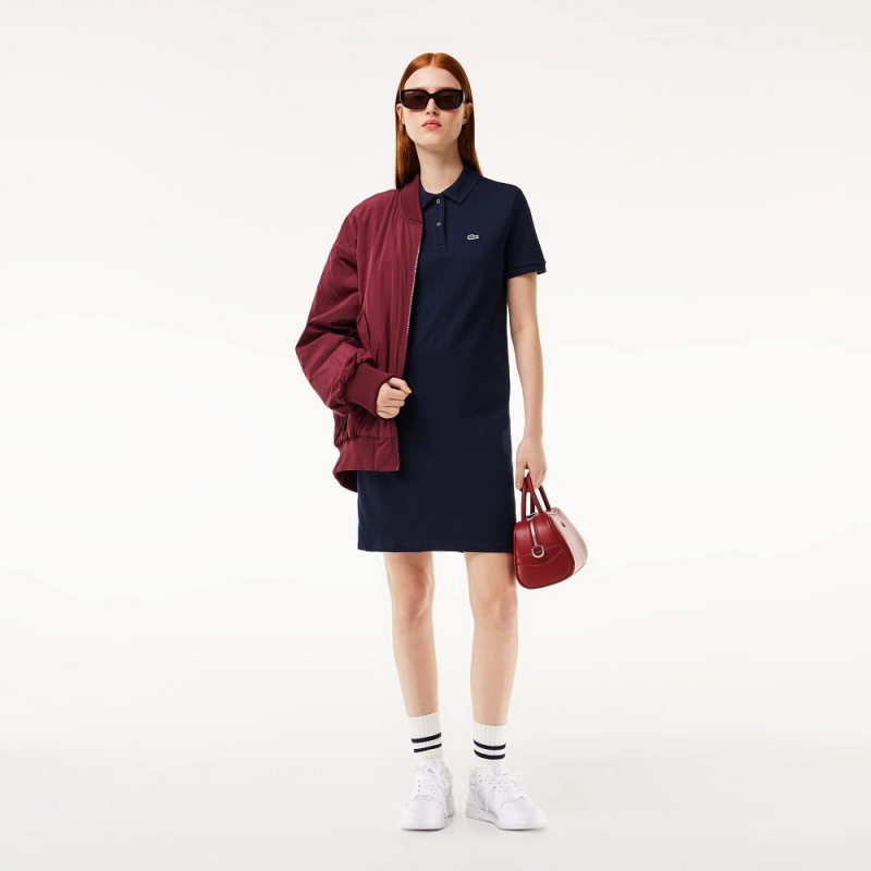 Women's Lacoste Regular Fit Piqué Knit Polo Dress Navy Blue | SIO375862