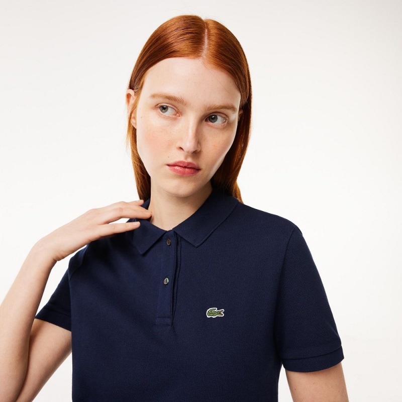 Women's Lacoste Regular Fit Piqué Knit Polo Dress Navy Blue | SIO375862