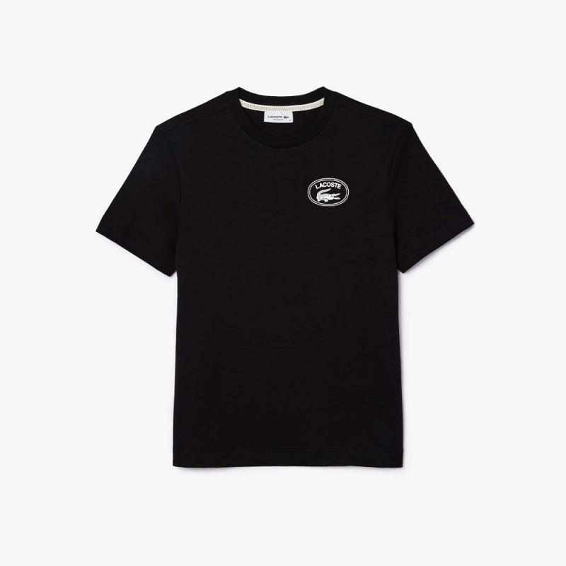 Women's Lacoste Regular Fit Signature Print T-Shirt Black | TEV170659