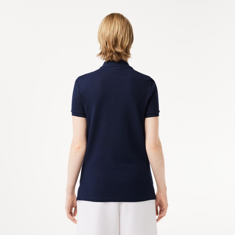 Women's Lacoste Regular Fit Soft Cotton Petit Piqué Polo Shirts Navy Blue | OUE801796