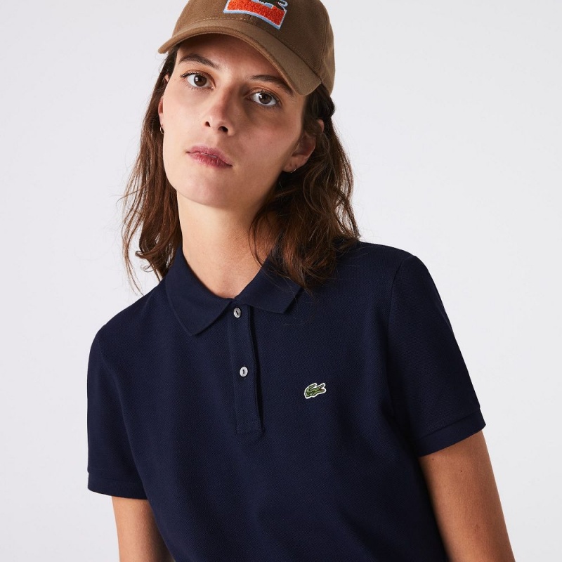 Women's Lacoste Regular Fit Soft Cotton Petit Piqué Polo Shirts Navy Blue | OUE801796