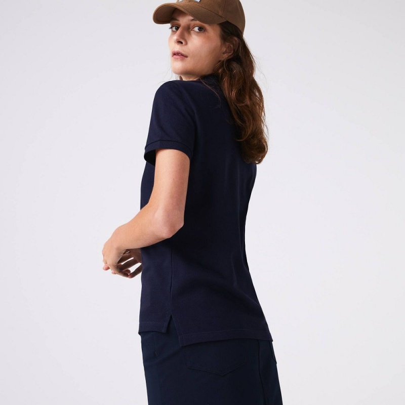 Women's Lacoste Regular Fit Soft Cotton Petit Piqué Polo Shirts Navy Blue | OUE801796