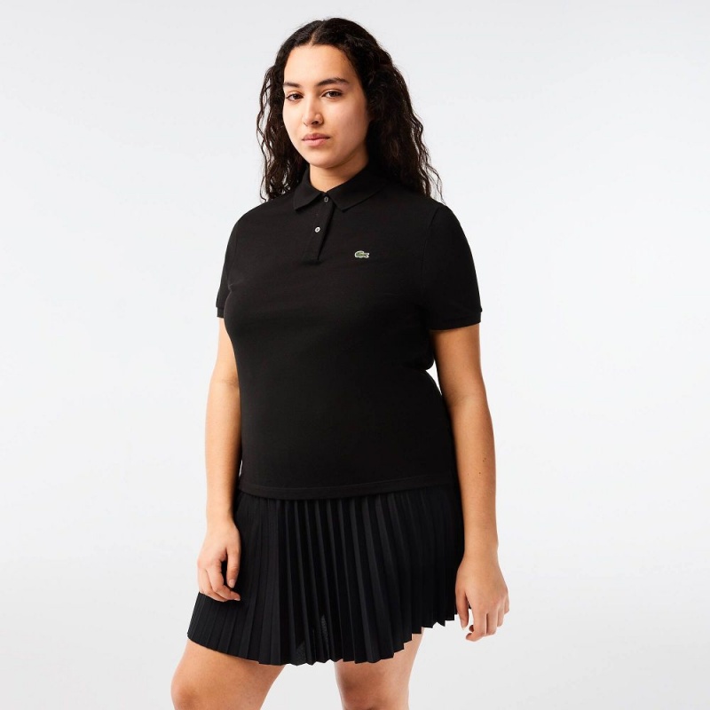 Women's Lacoste Regular Fit Soft Cotton Petit Piqué Polo Shirts Black | UME846905