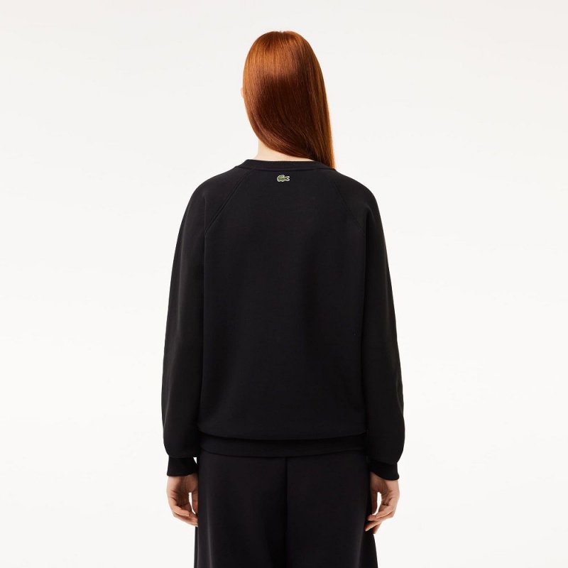 Women's Lacoste Relaxed Fit Embroidered Signature Sweatshirt Black | WYD680394