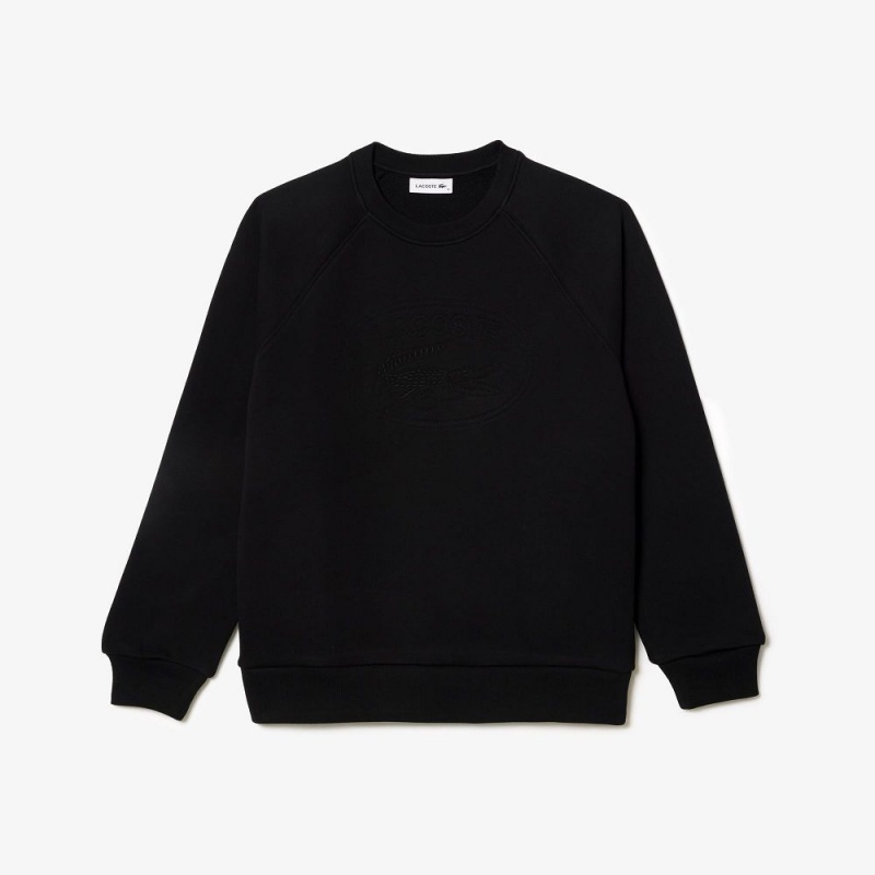 Women's Lacoste Relaxed Fit Embroidered Signature Sweatshirt Black | WYD680394