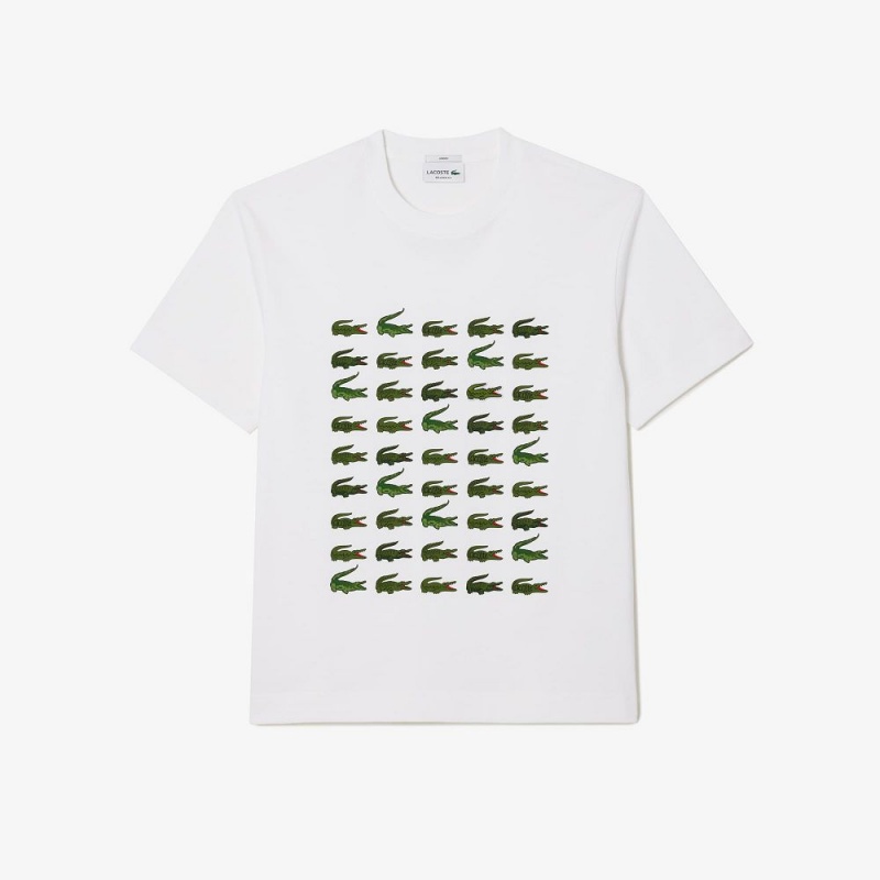 Women's Lacoste Relaxed Fit Iconic Print T-Shirt White | KHB693257