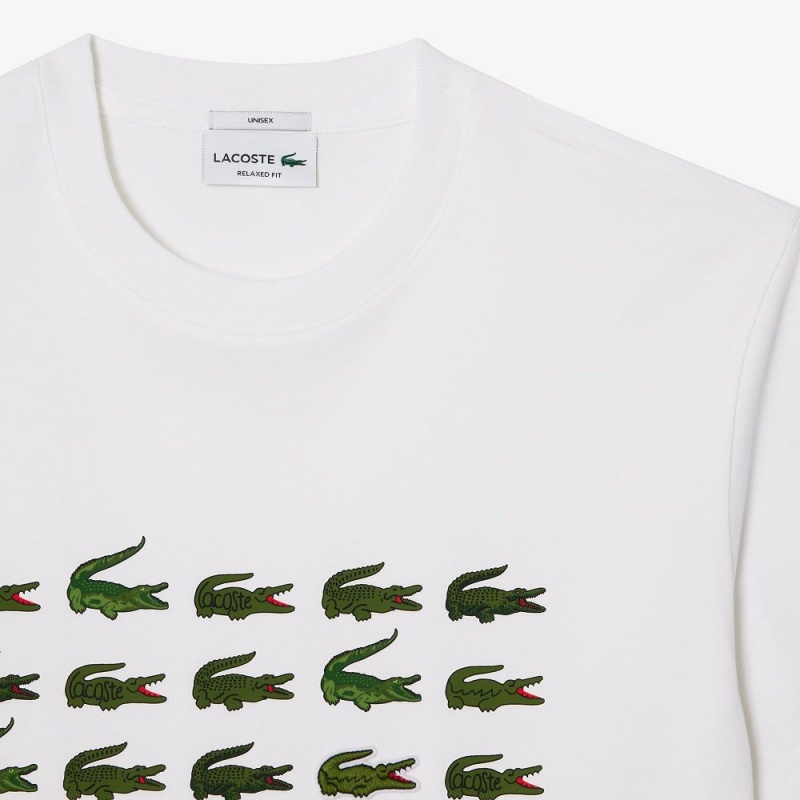 Women's Lacoste Relaxed Fit Iconic Print T-Shirt White | KHB693257