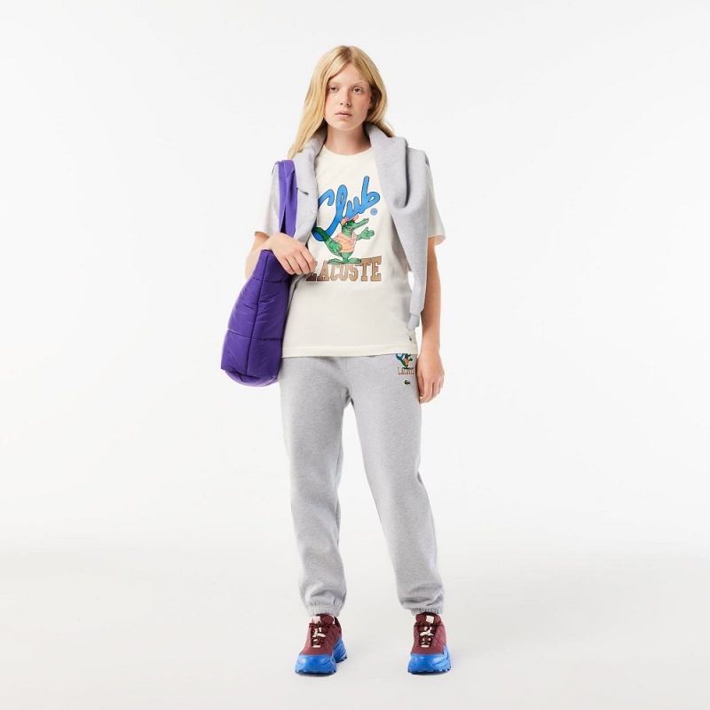 Women's Lacoste Relaxed Fit Signature Print T-Shirt White | AVC042651