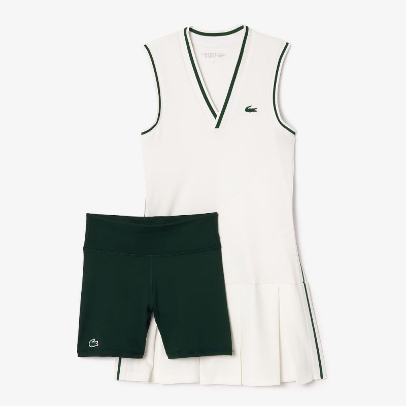 Women's Lacoste Removable Piqué Shorts with Sport Dress White Green | RSD376815