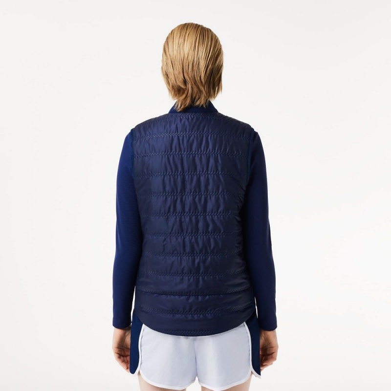 Women's Lacoste Reversible Golf Vest Jackets Navy Blue White | UAE936857