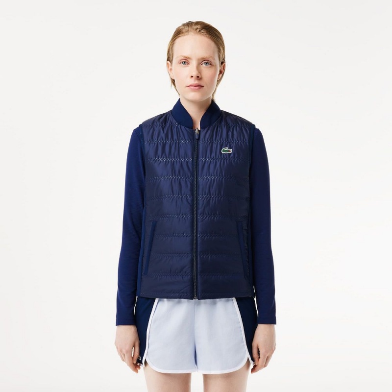 Women\'s Lacoste Reversible Golf Vest Jackets Navy Blue White | UAE936857