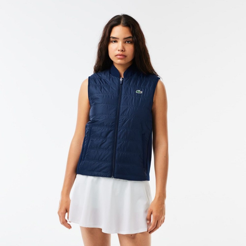 Women\'s Lacoste Reversible Golf Vest Jackets Navy Blue Bordeaux | YKI604523