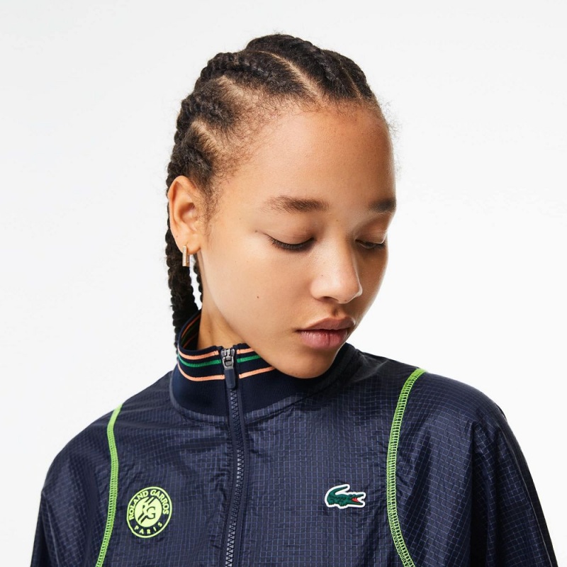 Women's Lacoste Roland Garros Edition Post-Match Cropped Jackets Navy Blue Yellow | XFU036425