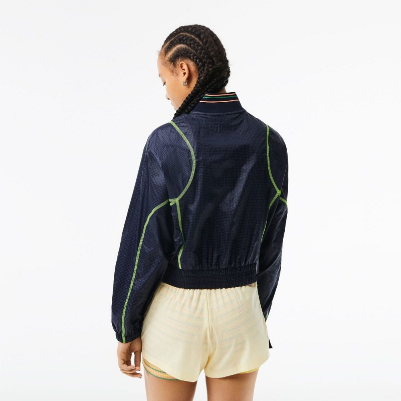 Women's Lacoste Roland Garros Edition Post-Match Cropped Jackets Navy Blue Yellow | XFU036425