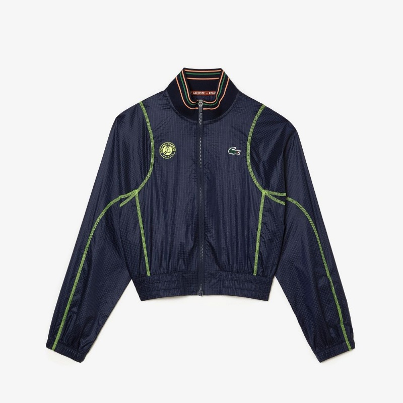 Women's Lacoste Roland Garros Edition Post-Match Cropped Jackets Navy Blue Yellow | XFU036425