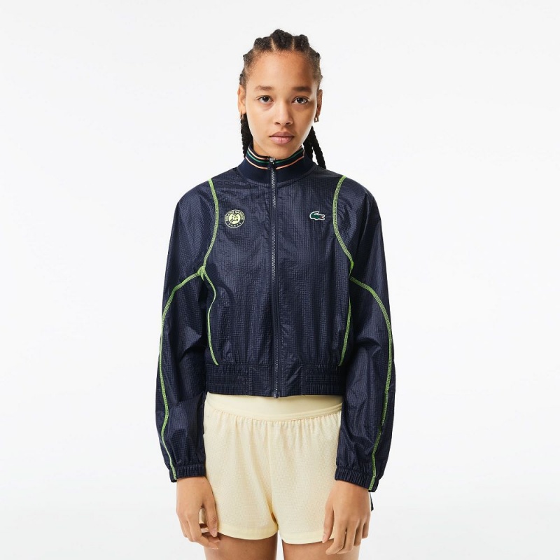 Women\'s Lacoste Roland Garros Edition Post-Match Cropped Jackets Navy Blue Yellow | XFU036425