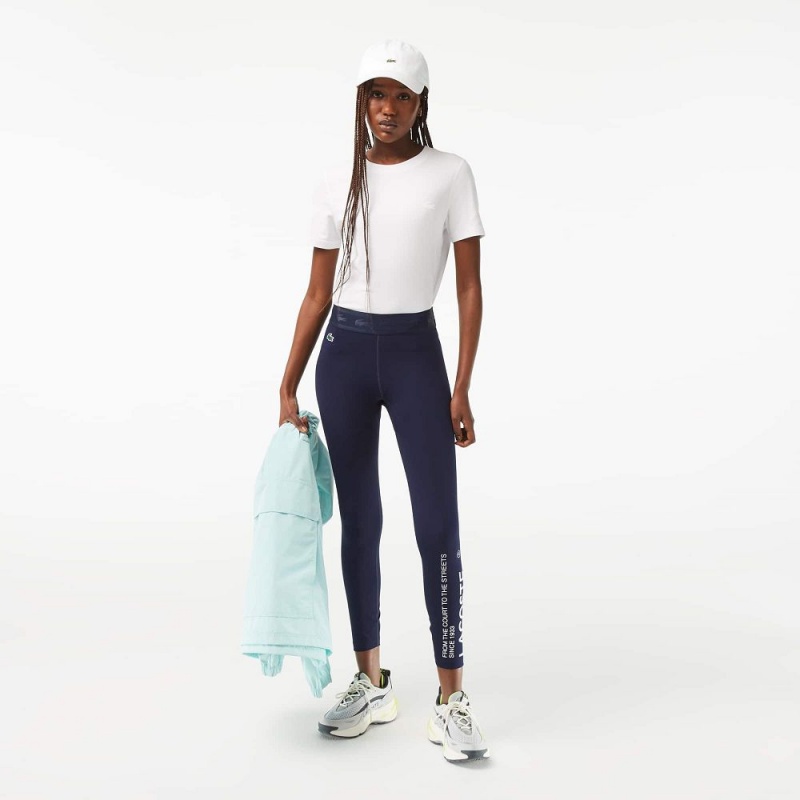 Women's Lacoste SPORT 7/8 Length Recycled Polyester Leggings Navy Blue | ZYM053142