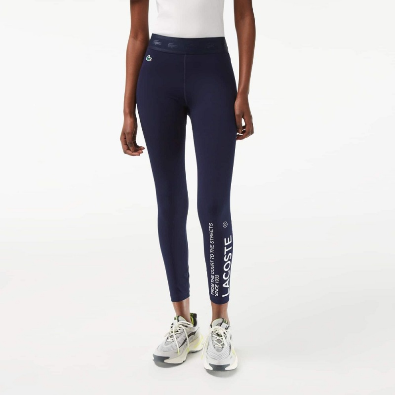 Women's Lacoste SPORT 7/8 Length Recycled Polyester Leggings Navy Blue | ZYM053142