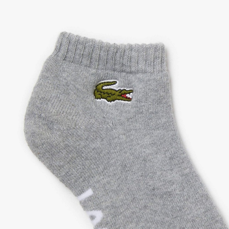 Women's Lacoste SPORT Branded Stretch Cotton Low-Cut Socks Grey Chine White | TSA712345