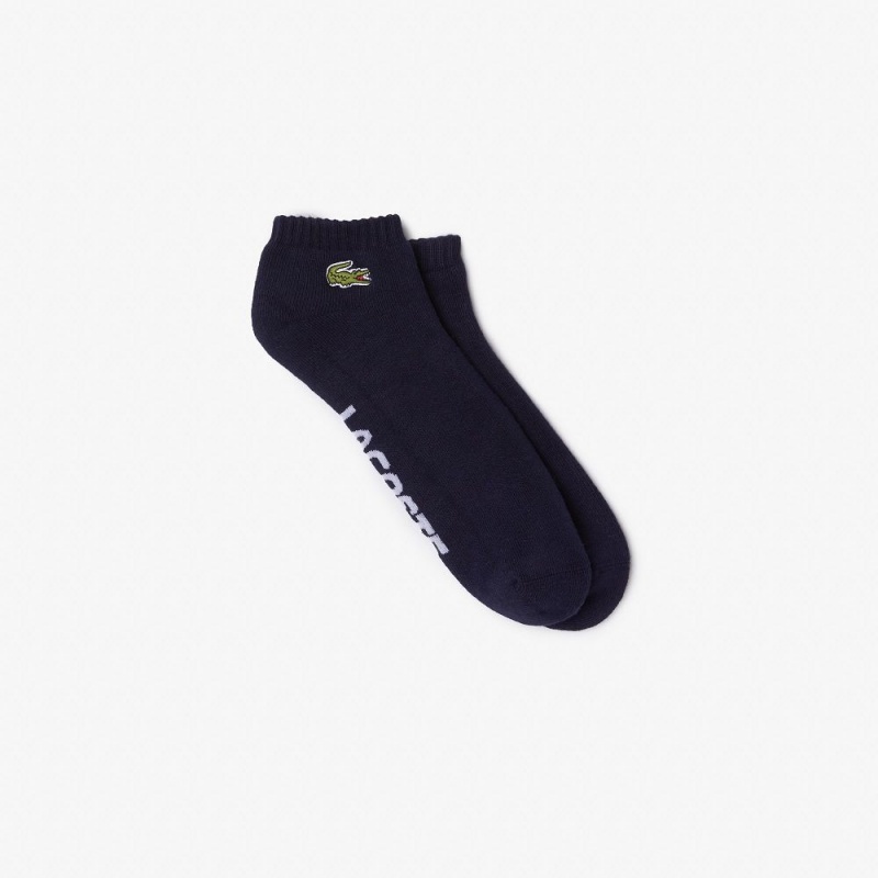 Women\'s Lacoste SPORT Branded Stretch Cotton Low-Cut Socks Navy Blue White | BKS947203