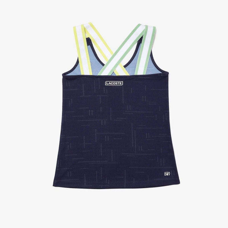 Women's Lacoste SPORT Close-Fitting Tank Top Navy Blue White | RNE974301