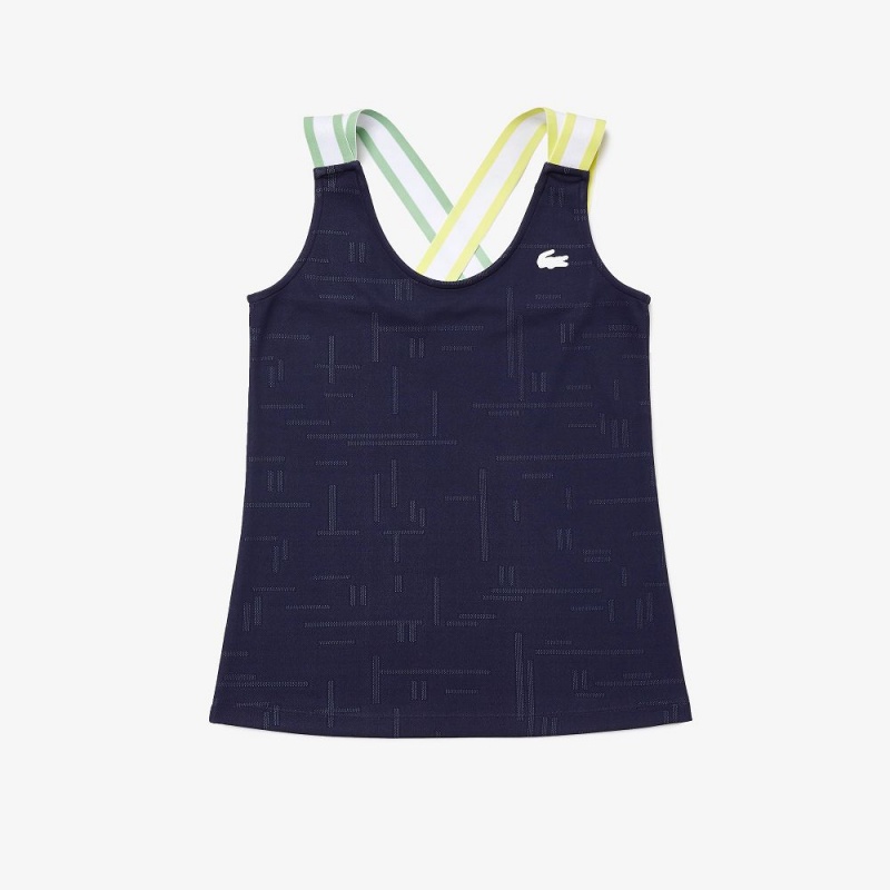 Women\'s Lacoste SPORT Close-Fitting Tank Top Navy Blue White | RNE974301