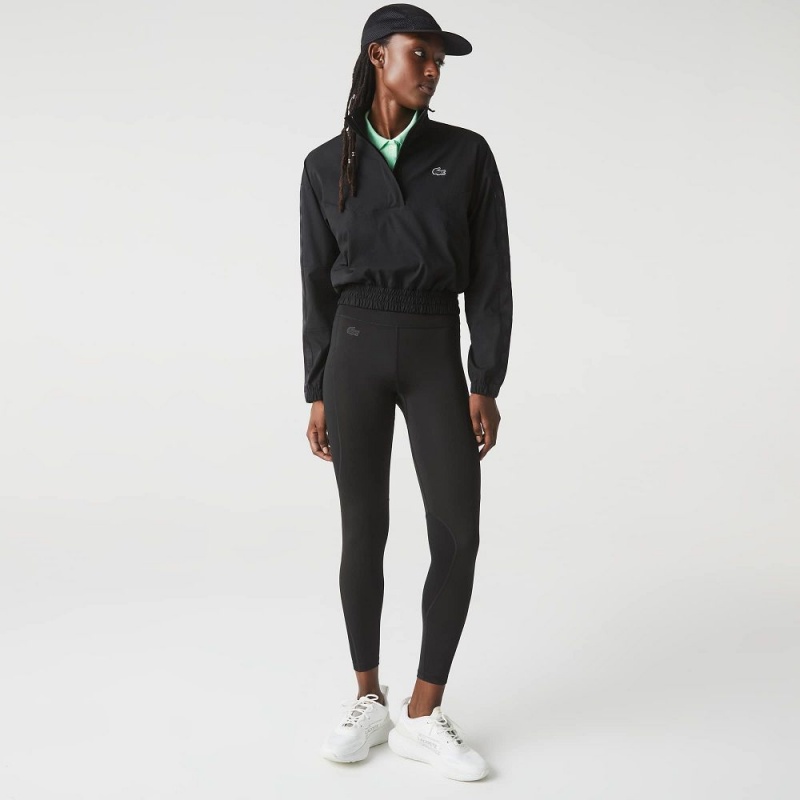 Women's Lacoste SPORT Colorblock Knit Effect Leggings Black | DQH085476