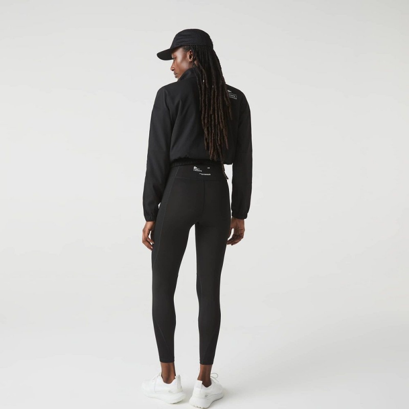 Women's Lacoste SPORT Colorblock Knit Effect Leggings Black | DQH085476